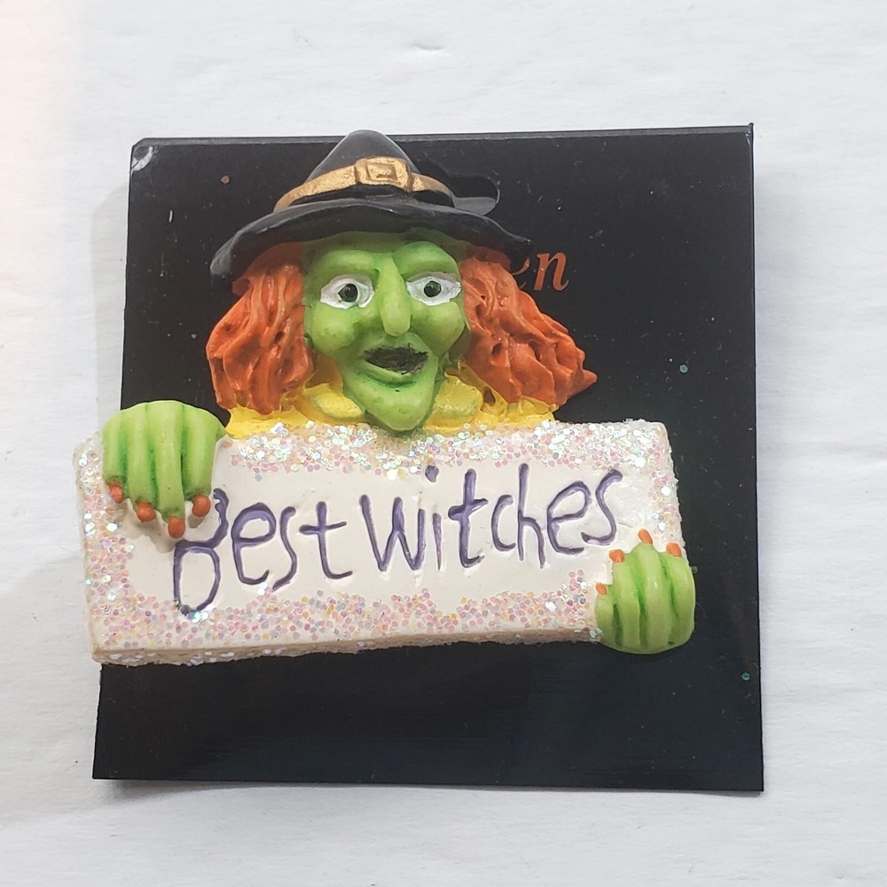 Vintage Resin Best Witches Halloween Witch Brooch Pin